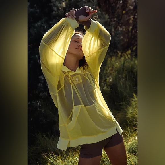 Free people fp movement sheer yellow vibrant large hoodie pullover jacket lounge - Picture 3 of 12
